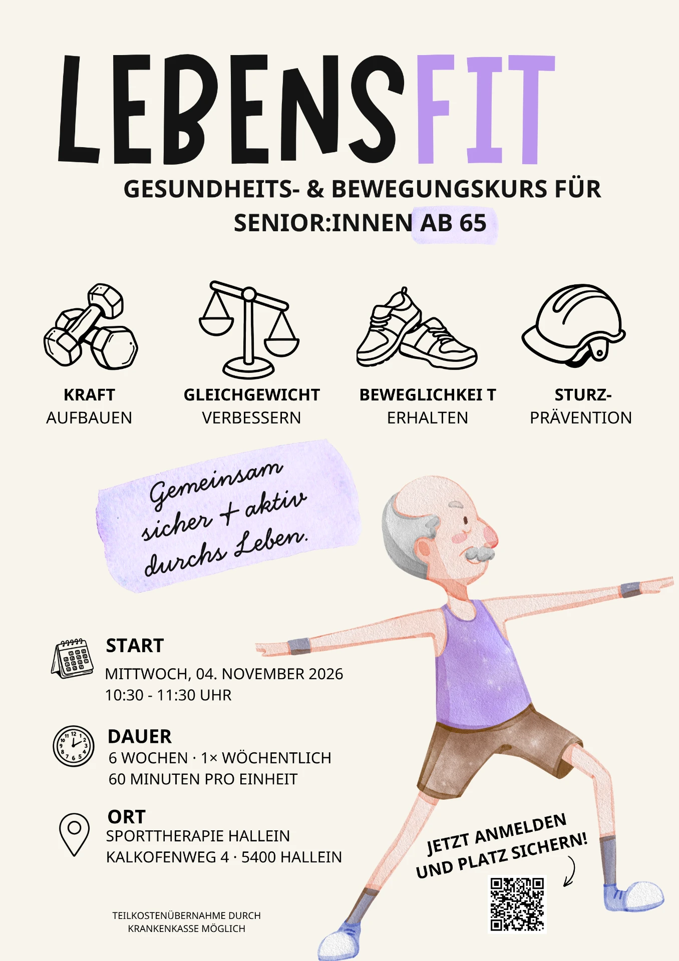 LebensFit Flyer Vorderseite mit Kursinhalten, Termin, Dauer und Ort