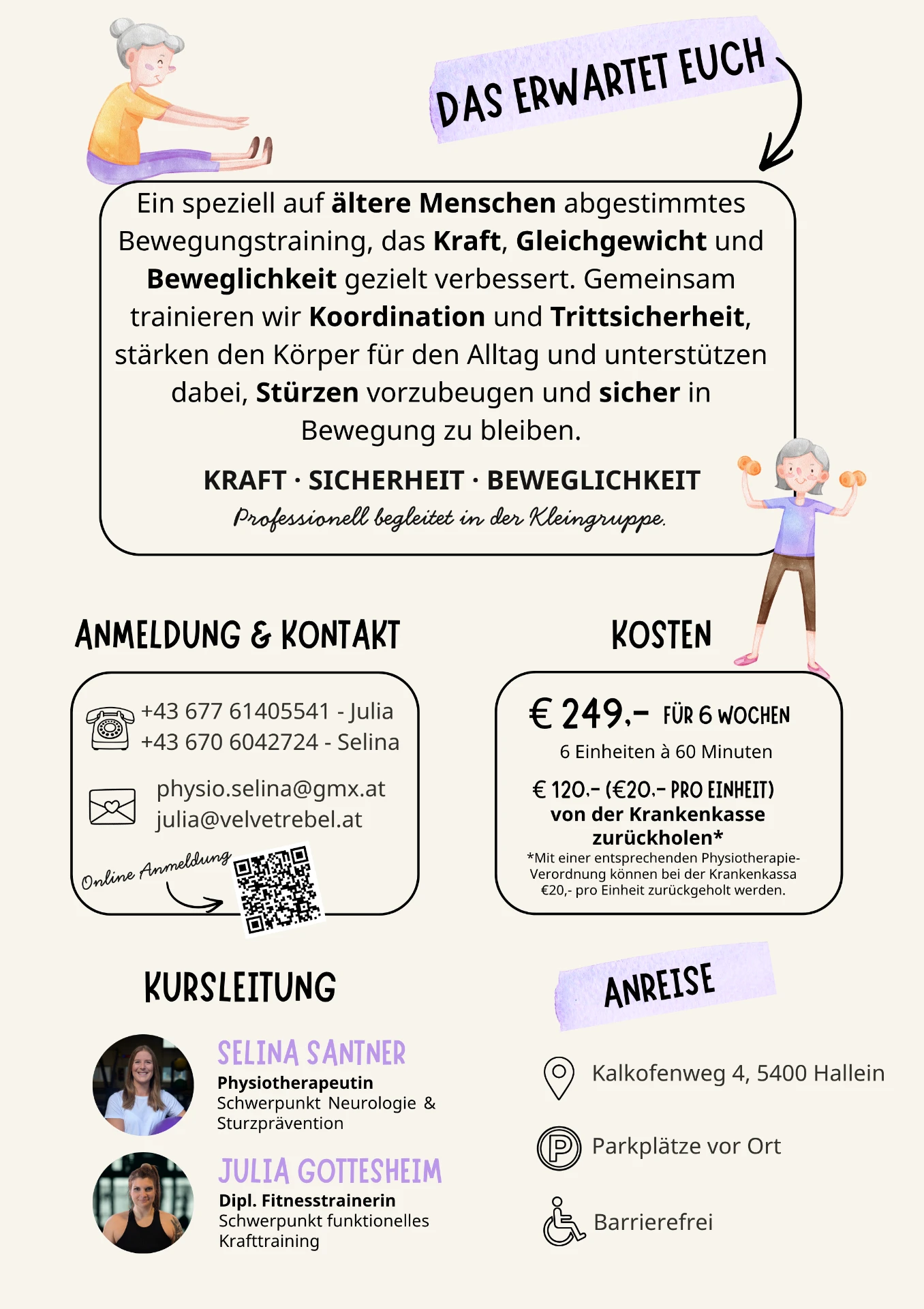 LebensFit Flyer Rückseite mit Kursbeschreibung, Kosten, Kontakt, Kursleitung und Anreise